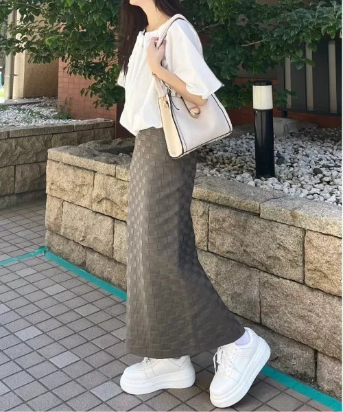 Clear 壓花格紋針織緊身裙 [BT291]