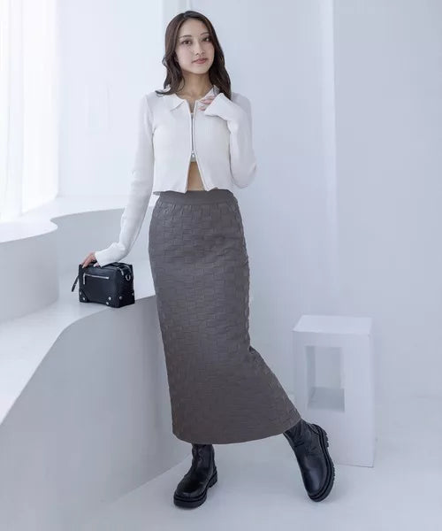 Clear 壓花格紋針織緊身裙 [BT291]