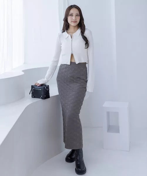 Clear 壓花格紋針織緊身裙 [BT291]