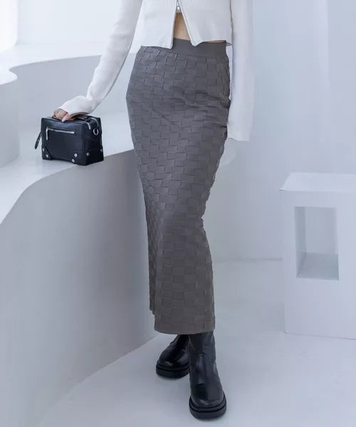 Clear 壓花格紋針織緊身裙 [BT291]