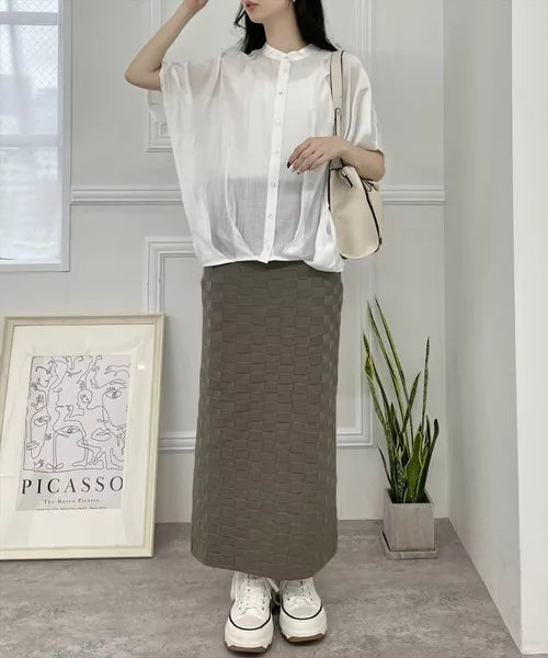 Clear 壓花格紋針織緊身裙 [BT291]