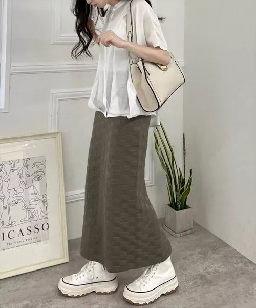 Clear 壓花格紋針織緊身裙 [BT291]