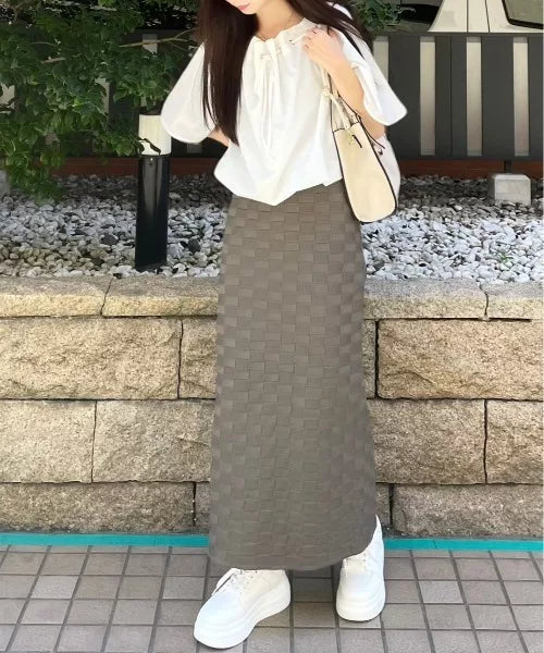 Clear 壓花格紋針織緊身裙 [BT291]