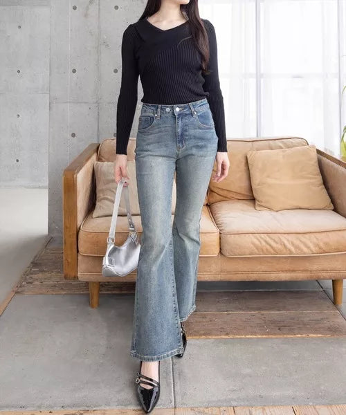 CLEAR 不對稱交叉領針織上衣 [TP343]