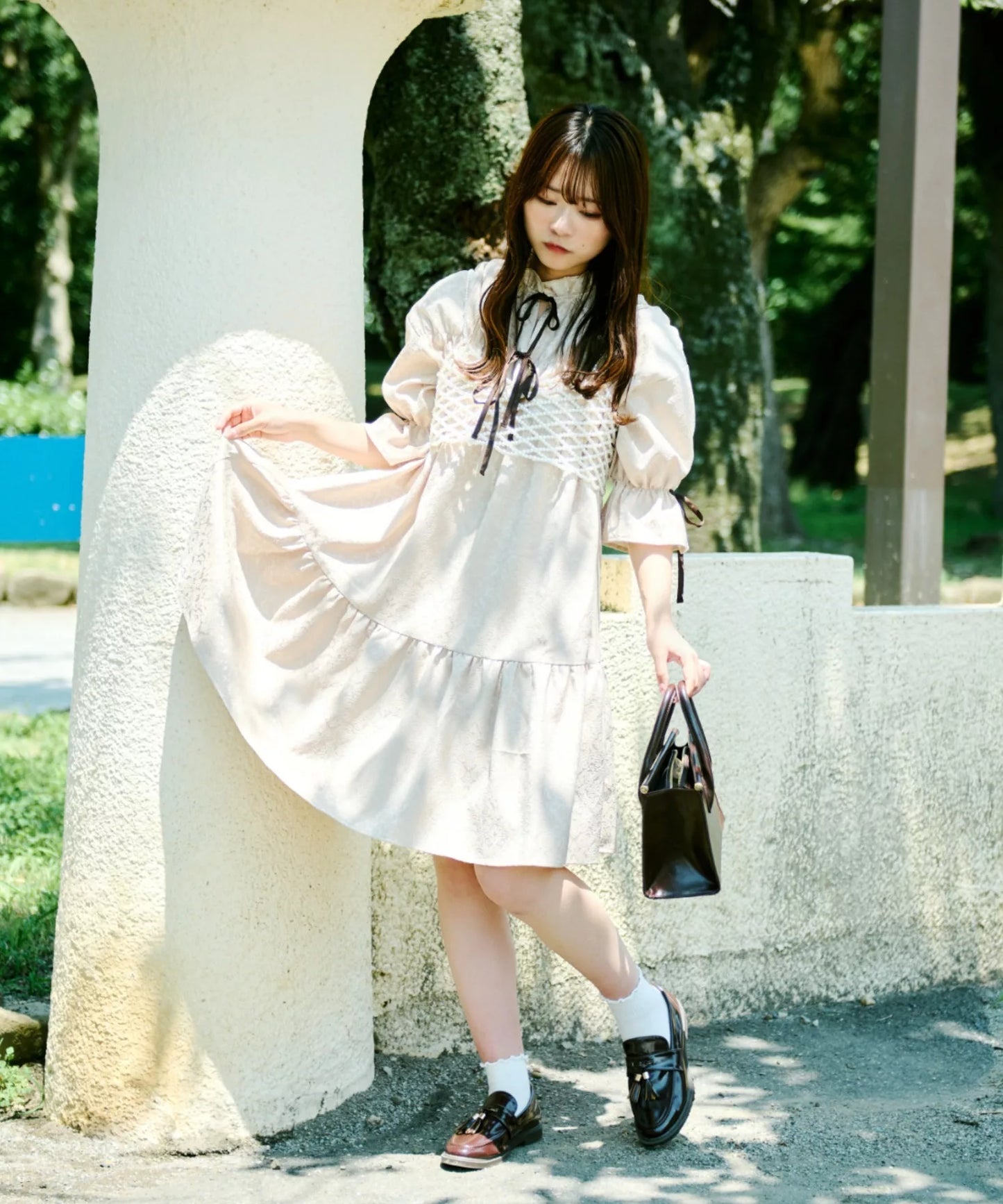 Kutir 可愛復古Ruffle蝴蝶結綁帶連身裙 [OP305]