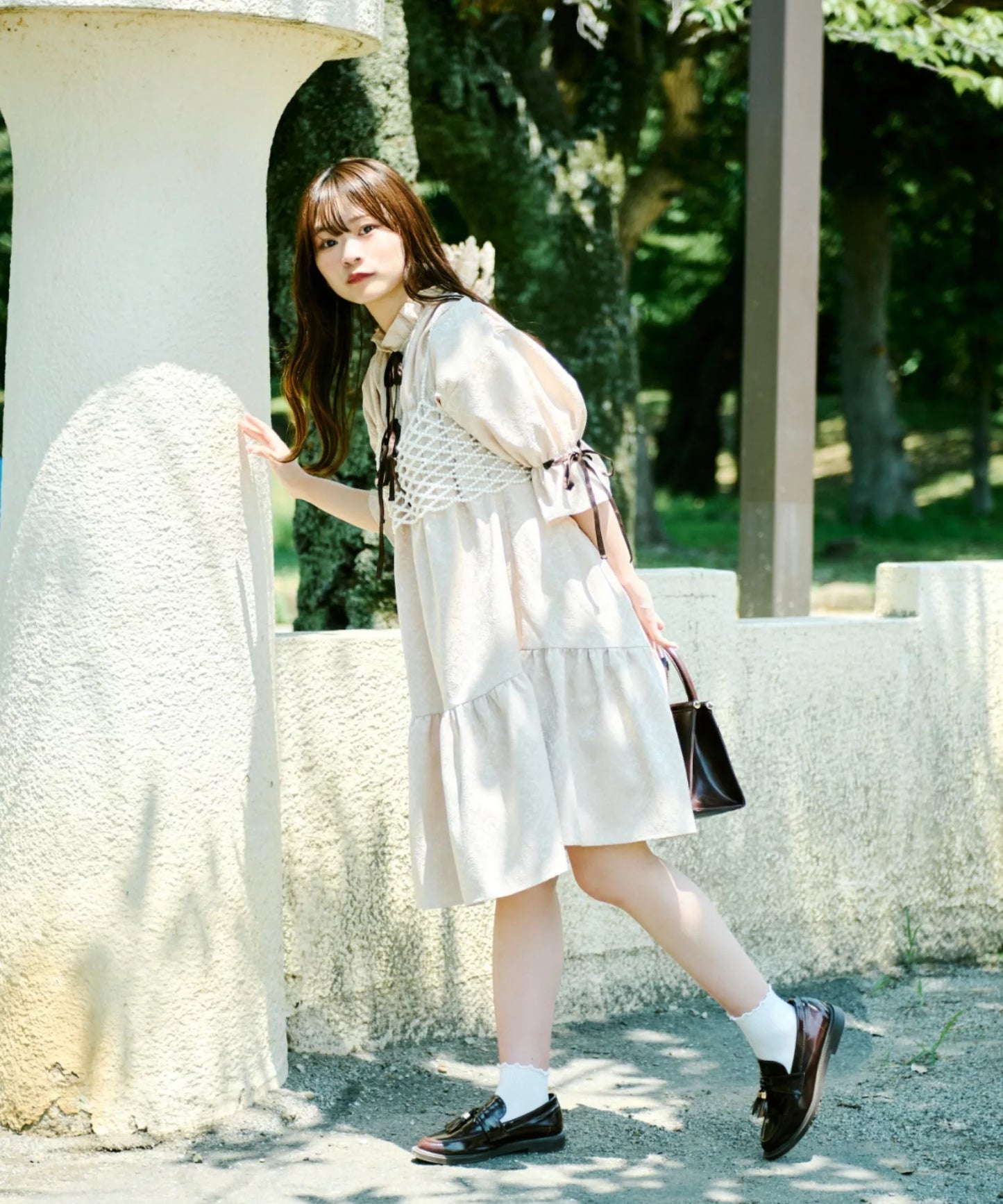 Kutir 可愛復古Ruffle蝴蝶結綁帶連身裙 [OP305]