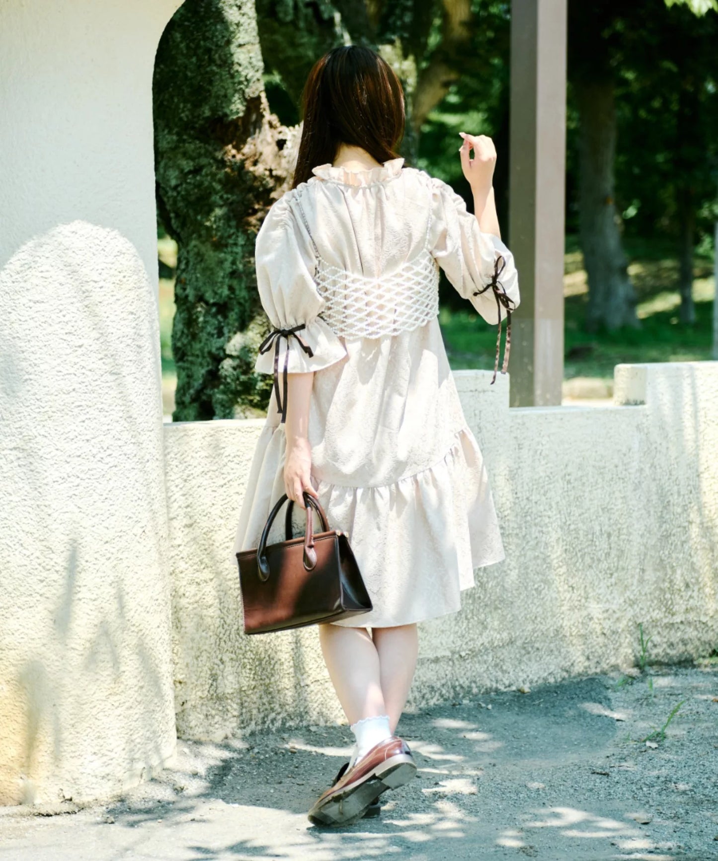 Kutir 可愛復古Ruffle蝴蝶結綁帶連身裙 [OP305]