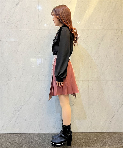 axes femme 粉色條紋百褶裙 [BT254]