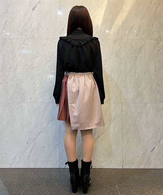 axes femme 粉色條紋百褶裙 [BT254]