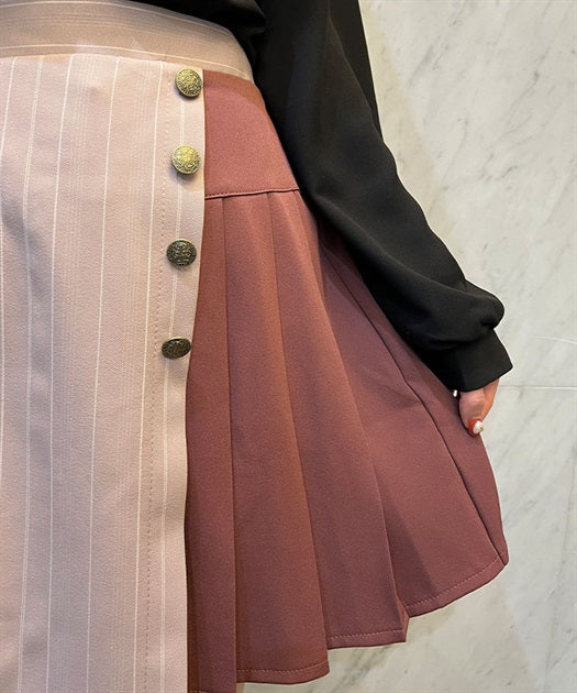 axes femme 粉色條紋百褶裙 [BT254]