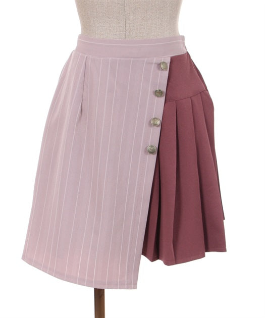 axes femme 粉色條紋百褶裙 [BT254]