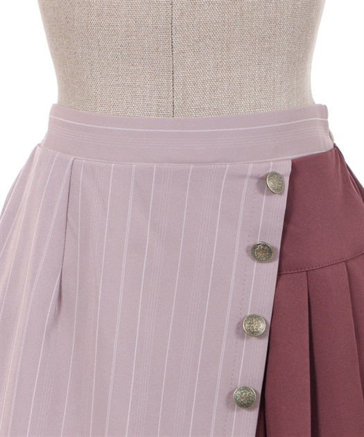 axes femme 粉色條紋百褶裙 [BT254]