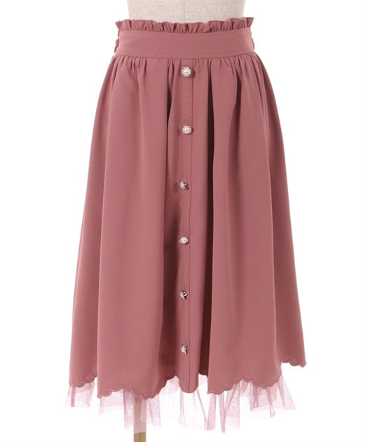 axes femme 粉色後綁帶波浪薄紗裙擺半裙 [BT255]