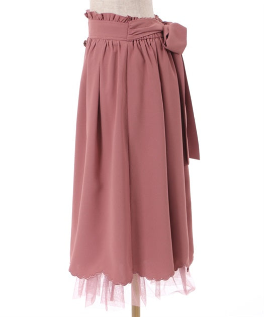 axes femme 粉色後綁帶波浪薄紗裙擺半裙 [BT255]