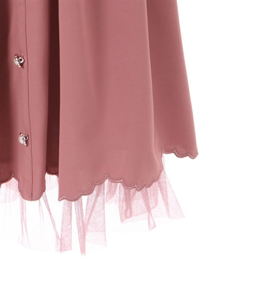 axes femme 粉色後綁帶波浪薄紗裙擺半裙 [BT255]