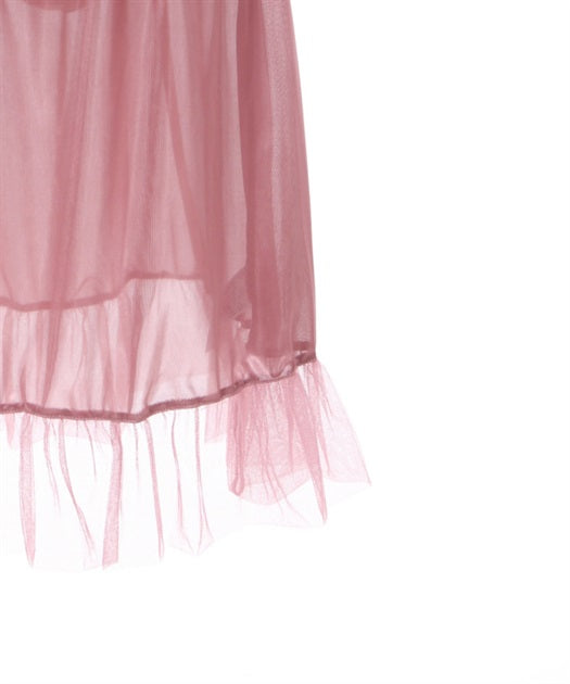 axes femme 粉色後綁帶波浪薄紗裙擺半裙 [BT255]