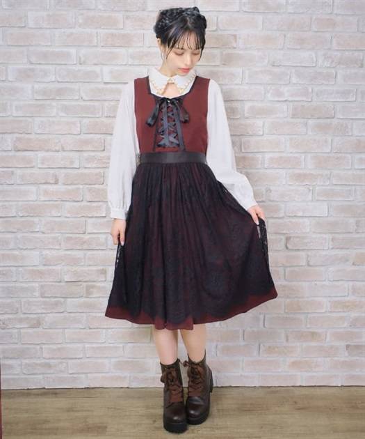 axes femme 德國民族風綁帶蕾絲圍裙連身裙 [OP237]