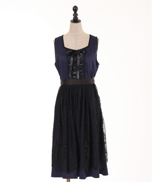 axes femme 德國民族風綁帶蕾絲圍裙連身裙 [OP237]