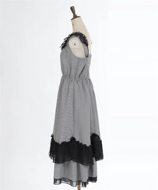 axes femme 小玫瑰格紋薄紗Ruffle無袖連身裙 [OP334]