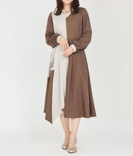 axes femme 領口鏤空雙色不對稱下擺連身裙 [OP333]