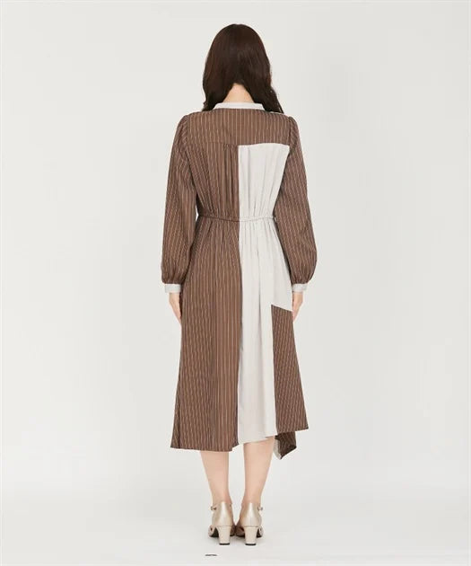 axes femme 領口鏤空雙色不對稱下擺連身裙 [OP333]