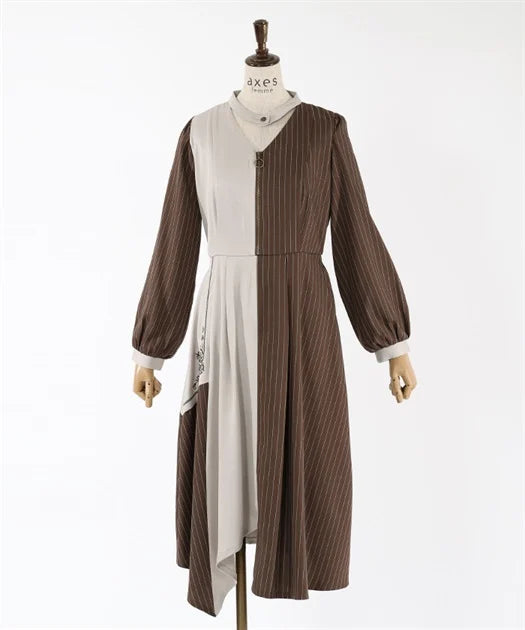 axes femme 領口鏤空雙色不對稱下擺連身裙 [OP333]