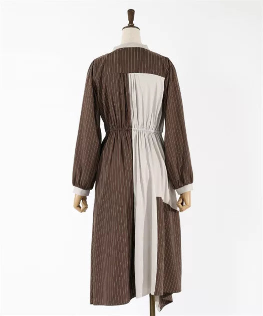 axes femme 領口鏤空雙色不對稱下擺連身裙 [OP333]