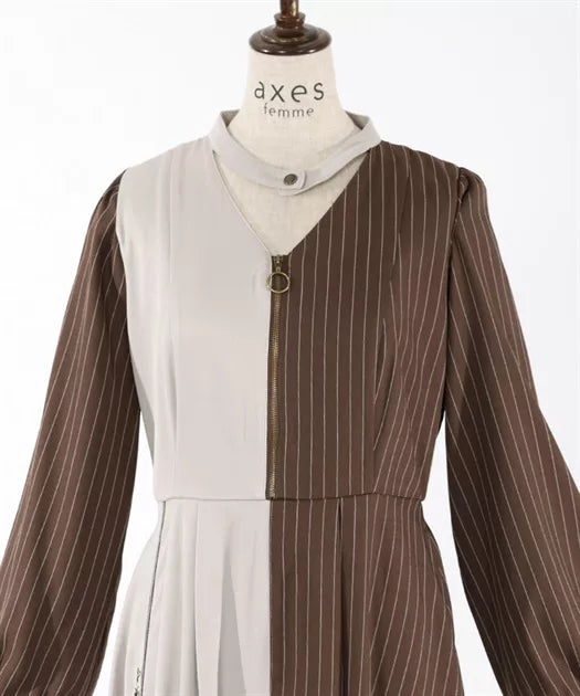 axes femme 領口鏤空雙色不對稱下擺連身裙 [OP333]