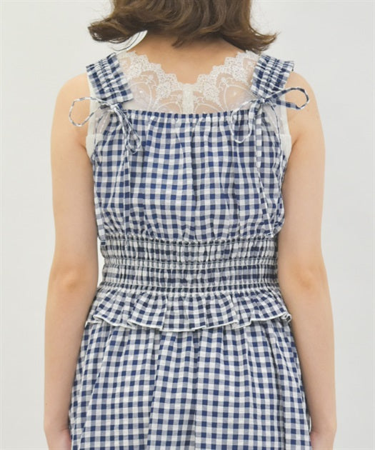 axes femme 車厘子刺繡格仔背心 [TP400]