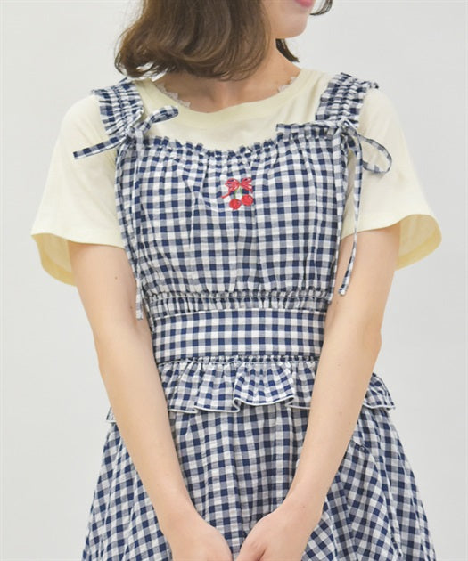 axes femme 車厘子刺繡格仔背心 [TP400]
