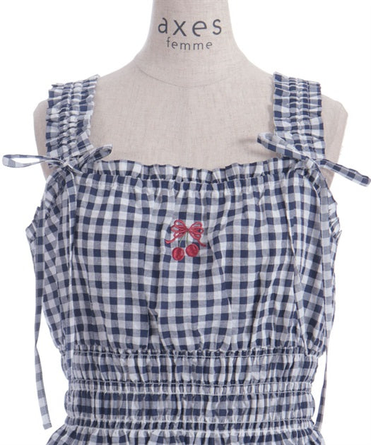 axes femme 車厘子刺繡格仔背心 [TP400]