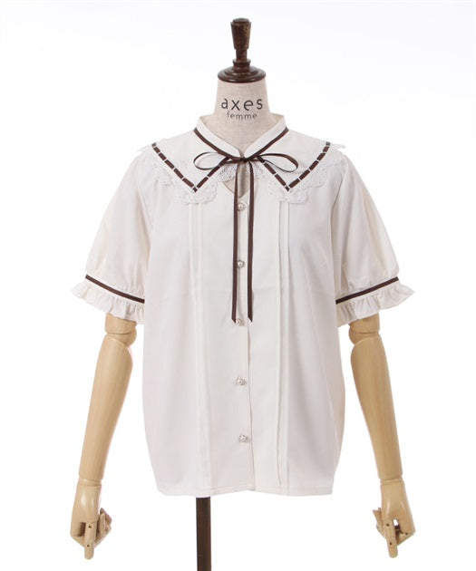 axes femme 前鏤空蕾絲線帶綁帶襯衫 [TP258]