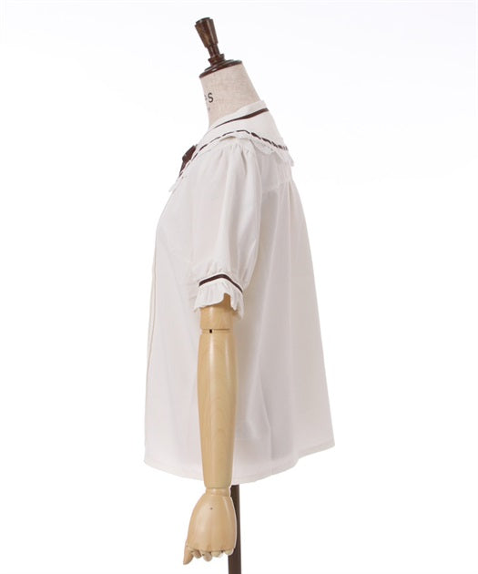 axes femme 前鏤空蕾絲線帶綁帶襯衫 [TP258]