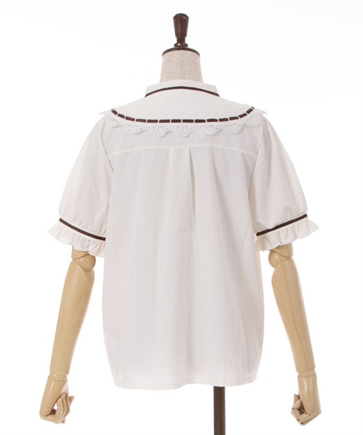 axes femme 前鏤空蕾絲線帶綁帶襯衫 [TP258]