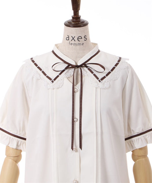 axes femme 前鏤空蕾絲線帶綁帶襯衫 [TP258]