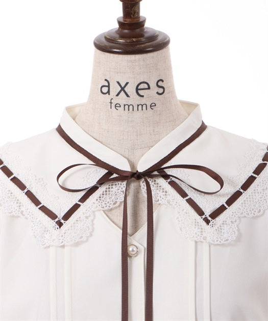 axes femme 前鏤空蕾絲線帶綁帶襯衫 [TP258]