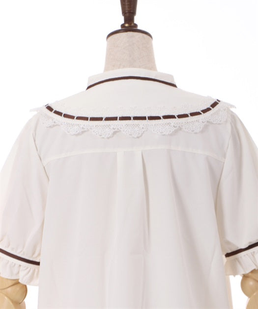 axes femme 前鏤空蕾絲線帶綁帶襯衫 [TP258]