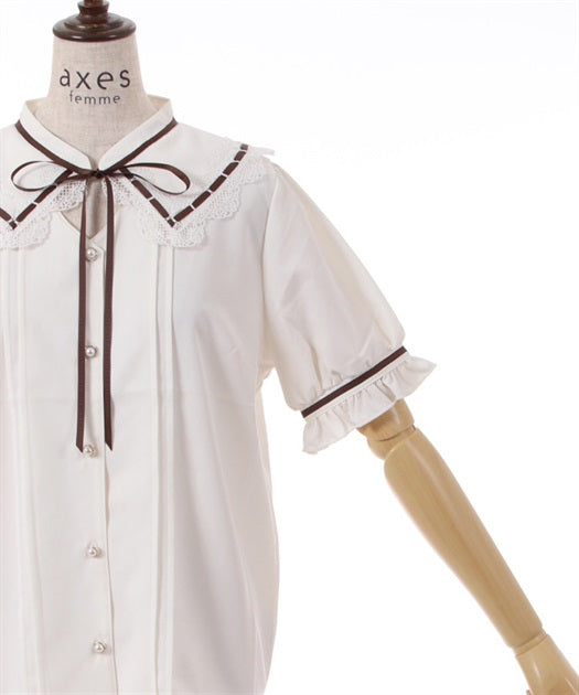 axes femme 前鏤空蕾絲線帶綁帶襯衫 [TP258]