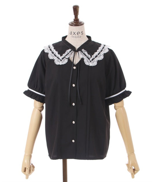 axes femme 前鏤空蕾絲線帶綁帶襯衫 [TP258]