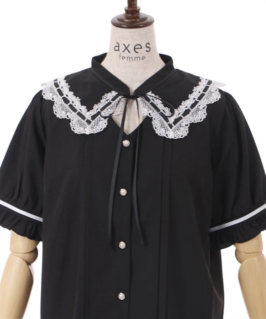 axes femme 前鏤空蕾絲線帶綁帶襯衫 [TP258]