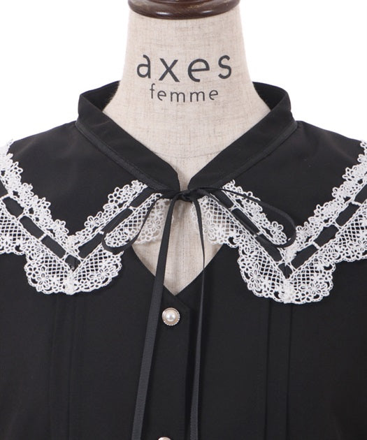 axes femme 前鏤空蕾絲線帶綁帶襯衫 [TP258]