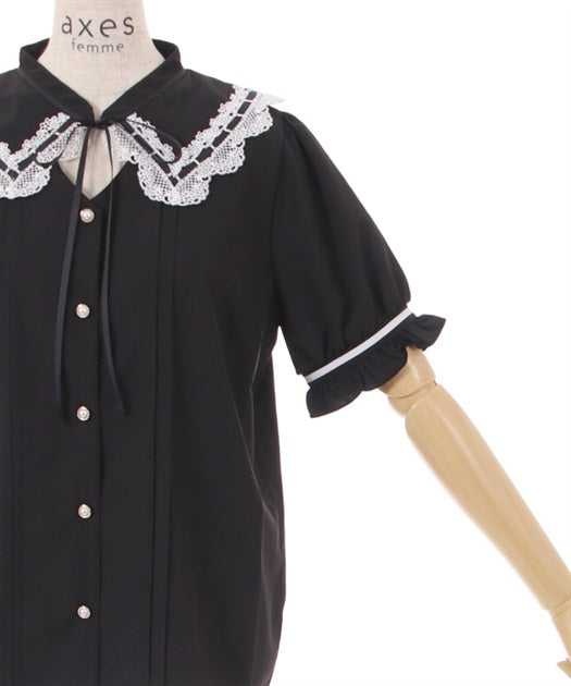 axes femme 前鏤空蕾絲線帶綁帶襯衫 [TP258]