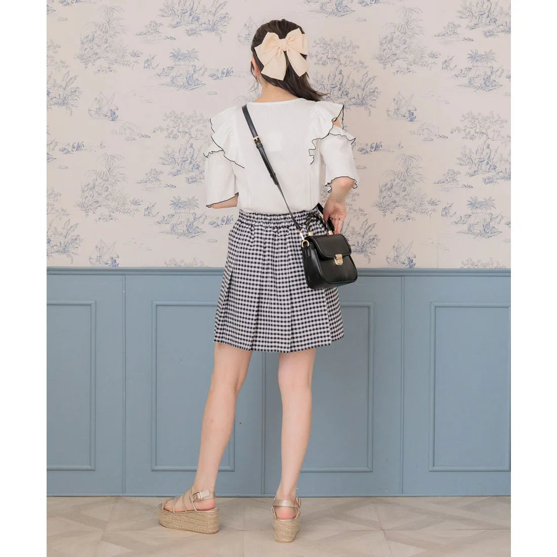 ems excite 高腰黑白格仔百褶裙 [BT240]