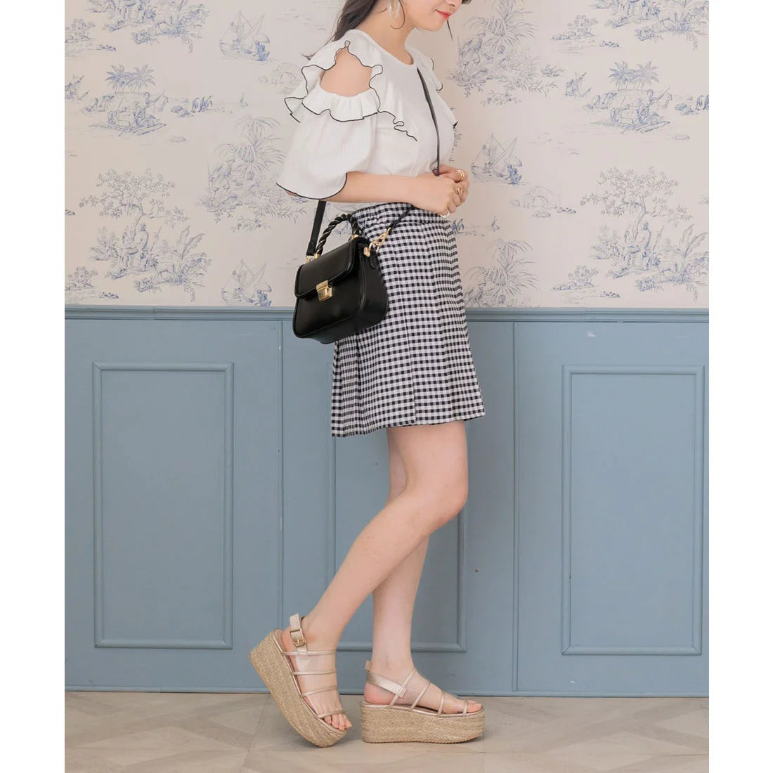 ems excite 高腰黑白格仔百褶裙 [BT240]