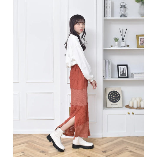 ems excite 不對稱紋理設計側開衩長裙 [BT205]