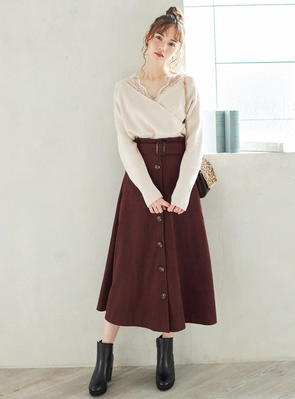 GRL 蕾絲交叉V領針織上衣  [TP210]