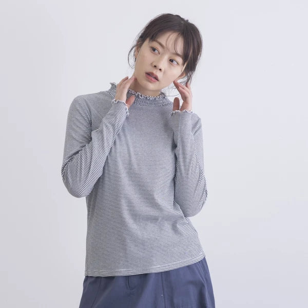 Ruffle 高領橫間上衣 2色 [TP370]