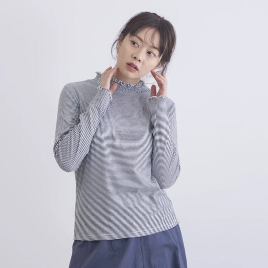 Ruffle 高領橫間上衣 2色 [TP370]