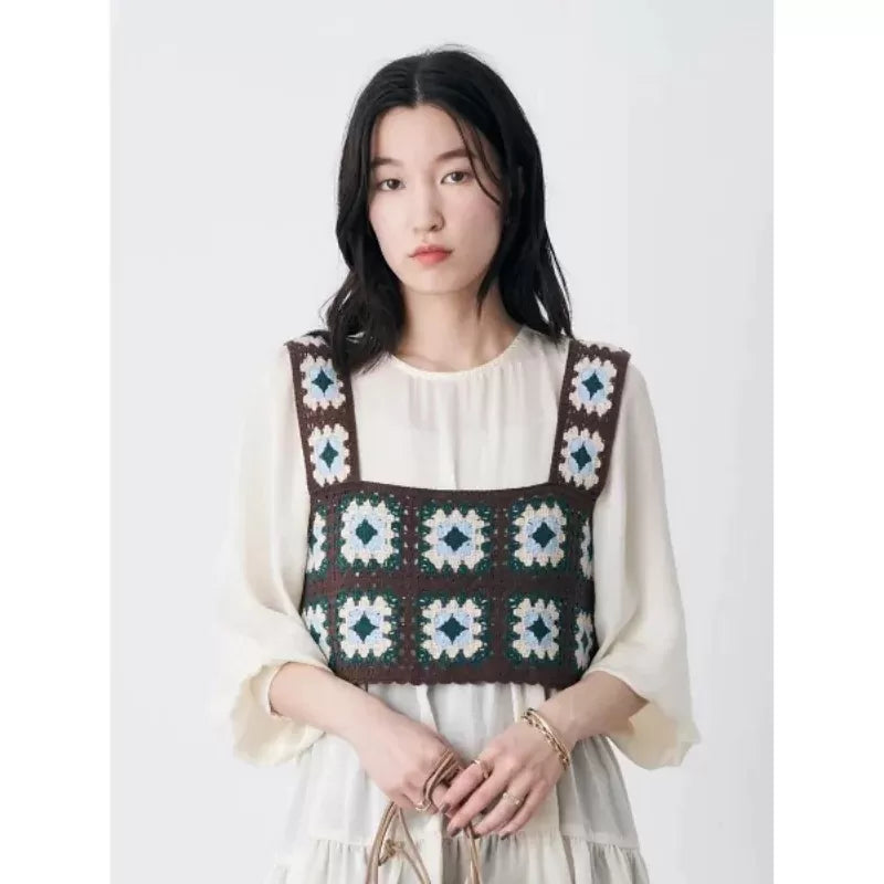 earth music & ecology 方形鉤針花卉吊帶上衣 [TP23]