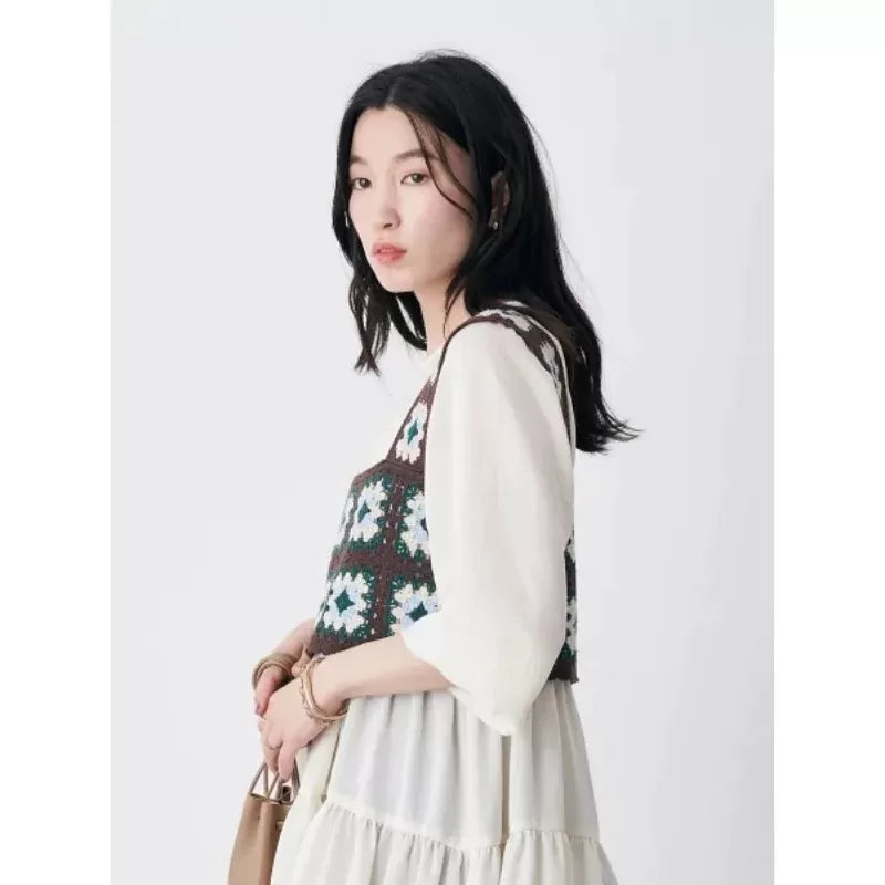 earth music & ecology 方形鉤針花卉吊帶上衣 [TP23]